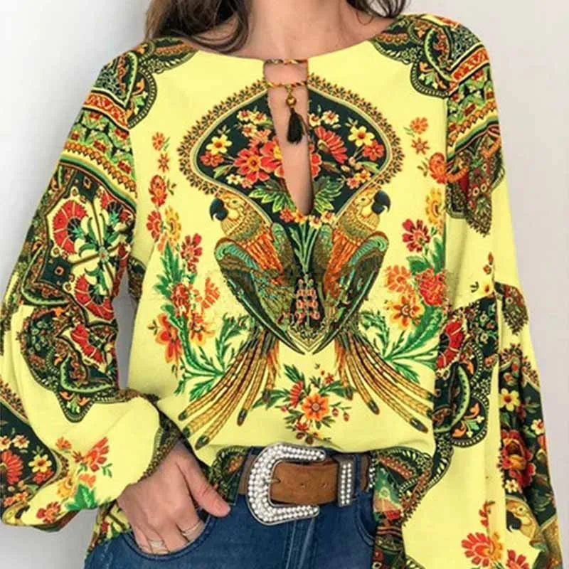 Женская блузка с v образным вырезом и длинным рукавом фонариком Boho|Блузки| |