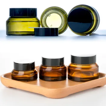 

1pcs 15g/30g/50g Empty Amber Green Glass Refillable Bottles Makeup Jar Pot Travel Face Cream Lotion Vials Cosmetic Containers