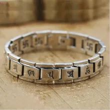 S925 Sterling Silver Buddhist ornaments for Man Six-character True Words Buddhist Characters Thai Silver Bracelet for men