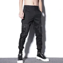 Мужские штаны-шаровары в стиле хип-хоп, панк, готика, модные повседневные черные брюки-карго для мужчин, спортивные штаны