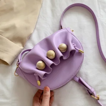 

Small PU Leather Shoulder Bags for Women New Summer Fold Female Messenger Saddle Bags Bead Design Ladies' Travel Crossbody Bags