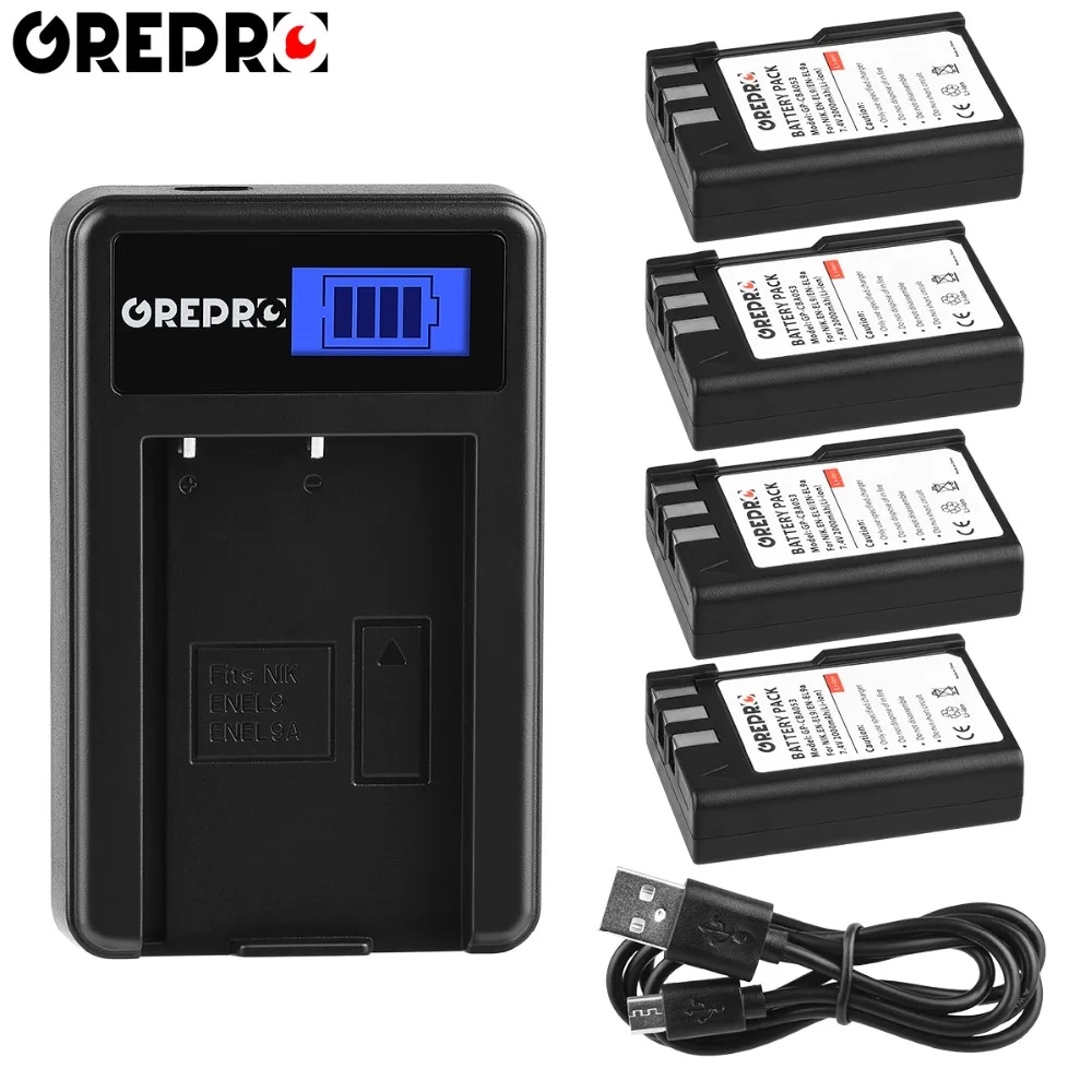 GREPRO 2000mAh EN-EL9 EN EL9 ENEL9 аккумуляторная батарея для камеры+ ЖК-Зарядное устройство USB для камеры Nikon D40 D40X D60 D3000 D5000