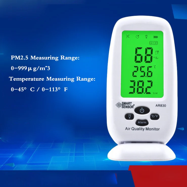 Digital Air Quality Monitor PM2.5 Detector Smart Sensor Temperature Humidity W/Carry CAS Thermometer Hygrometer AC100-240V