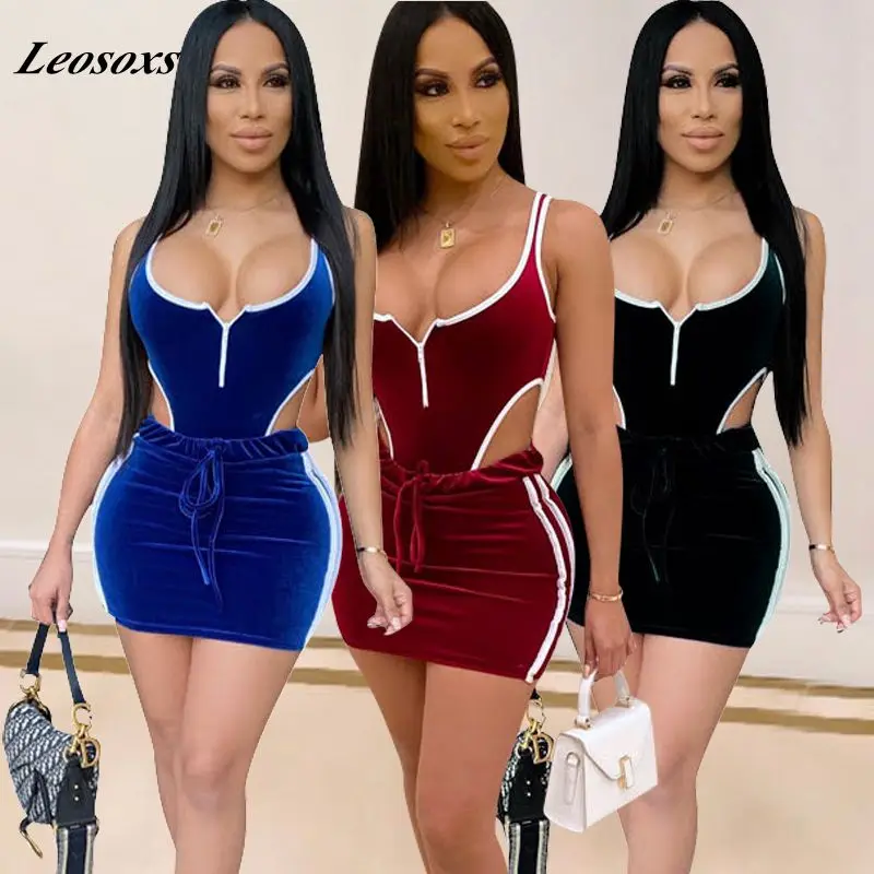Top y falda de una pieza con cuello halter para mujer, traje sexy, monos, ropa Sexy para discoteca, chándal