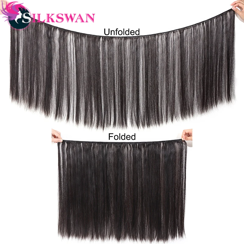 Silkswan волосы бразильские прямые пряди с фронтальной предварительно сорванные