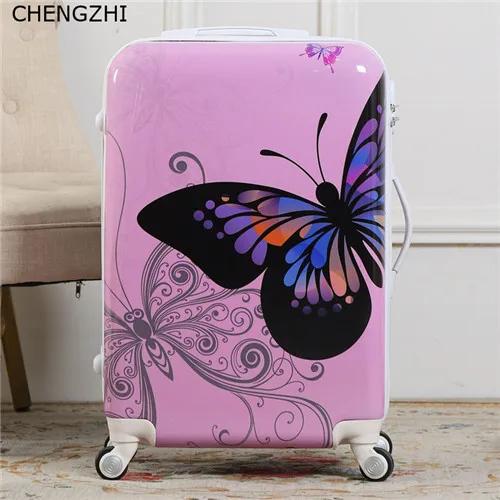 pink CHENGZHI 2" 22" 2" 26 дюймов дешевые студенческие сумки на колёсиках Spinner Бабочка чемодан на колесиках женская сумка для путешествий - Цвет: pink