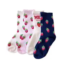 Японский стиль, розовые носки с изображением клубники, женские длинные хлопковые носки, женские носки милые забавные уличные носки, Calcetines Mujer