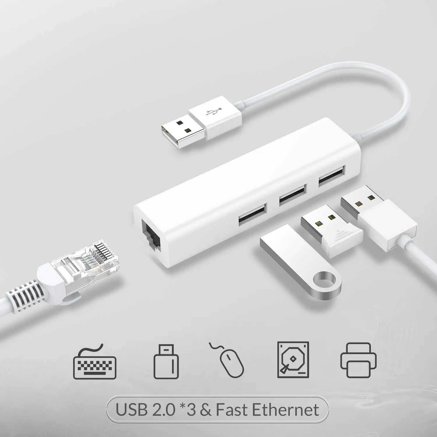 USB Ethernet с 3 Порты и разъёмы USB концентратор 2,0 RJ45 Соединительная плата локальной компьютерной сети USB к Ethernet адаптеру для Mac iOS Android ПК RTL8152 USB 2,0 концентратор