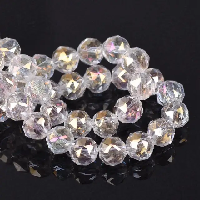 6mm 8mm Round Shape Coloful Plated Faceted Crystal Glass Loose Beads Wholesale lot for Jewelry Making DIY Crafts Findings Clear AB