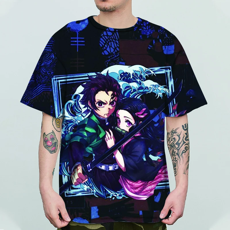 Anime Shirts Popular Boy Holding a Sword Men's Clothing New Summer Oversized T-shirt Fashion 3D Printing Harajuku Short Sleeve | Мужская