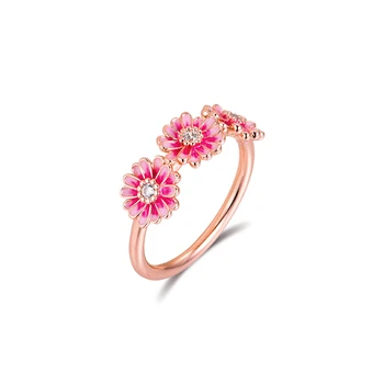 

Pink Daisy Flower Trio Ring 925 Sterling silver Jewelry Rings For Woman European Style Silver Rings For Jewelry Making