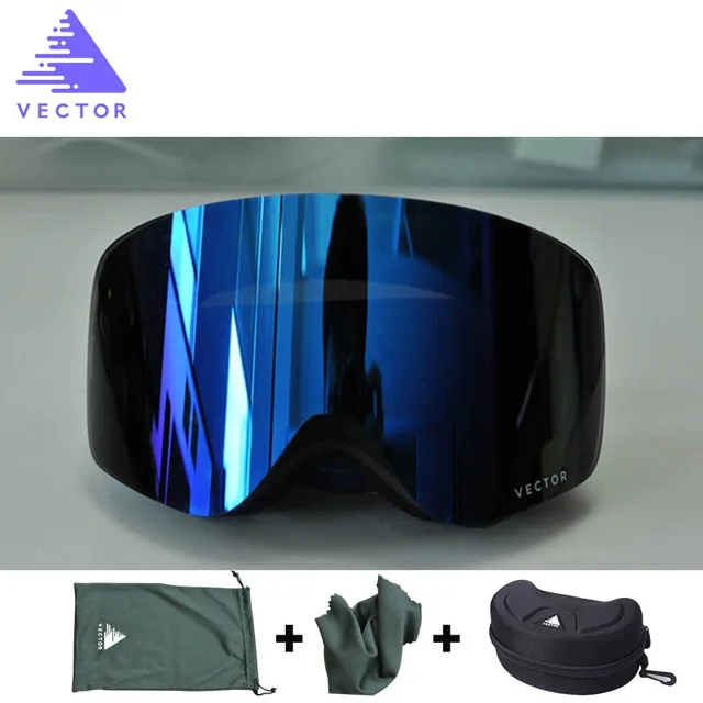 navy box Векторные зимние лыжные очки для мужчин женщин Двойные линзы UV400 Анти-Туман Лыжные очки снежные очки Взрослые очки для катания на лыжах и сноуборде - Цвет: navy box