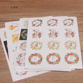 

Best seeling 3.5/3cm round shape Diary-Album Stationery Stickers Stick-Label Scrapbooking Flowers feather dreamcatcher 100pcs