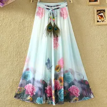 Женские с цветочным принтом в богемном стиле шифоновое, максимальная длина юбка с эластичной резинкой на талии летние пляжные GDD99