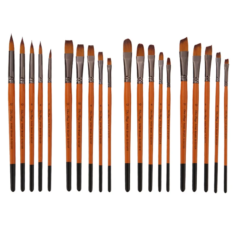 

5pcs Artist Paint Brush Set Round Flat Oblique Filbert Nylon Hair Acrylic & Oil & Watercolor Paint Brushes for Beginners Experts