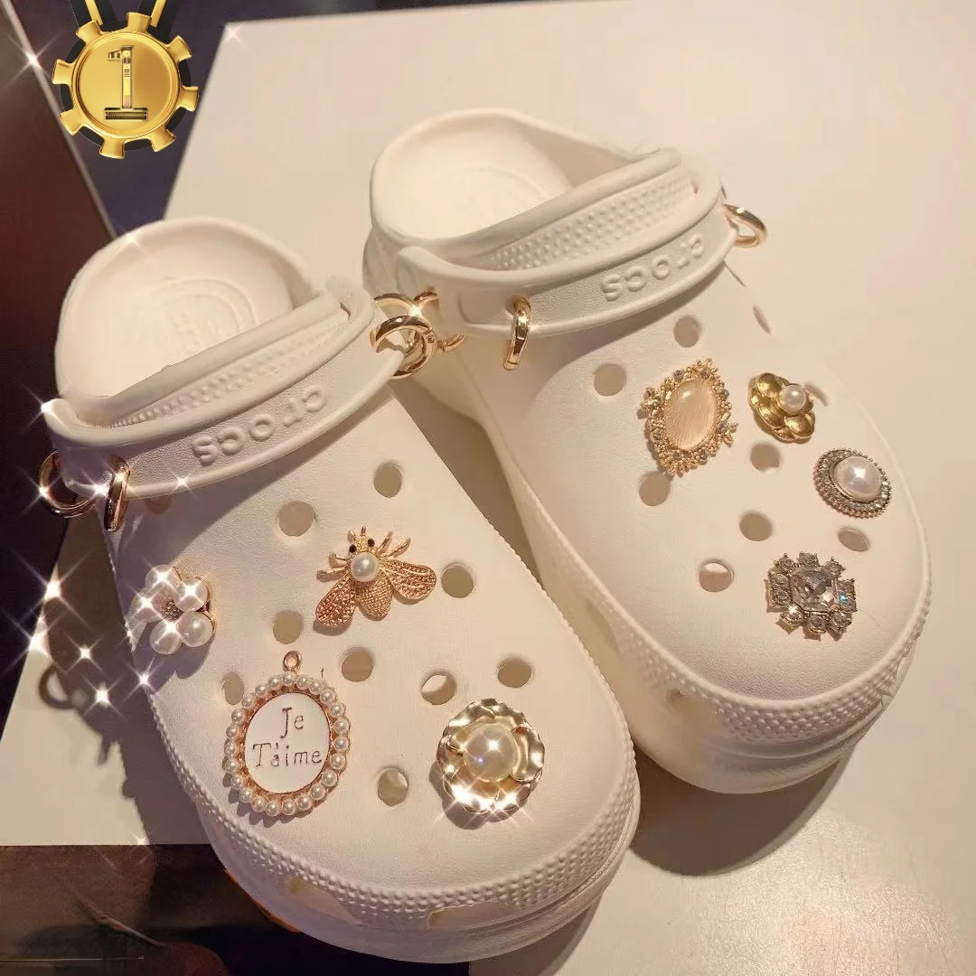 Golden Sparkle Croc Charms Designer DIY Shine Gem Rhinestone Chain