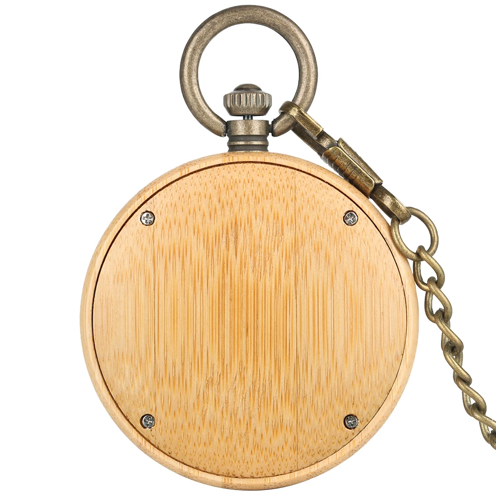 Concise Pocket Watch Luminous Pointer Bamboo Case Carved Scale Surface Dial Clock Rough Chain Gift reloj bolsillo con cadena