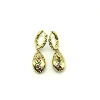 

5Pairs/lot Unique Eletronicplated Cowrie Shell Shape Drop Earrings Multicolor Cubic Zirconia Earrings
