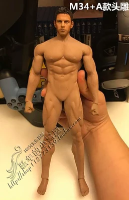 A head and M34 1:6 стальной корпус из нержавеющей стали TBLeague M30 M31 M32 M33 M34 M35 1/6 супер гибкое бесшовное тело куклы мужчины Suntan человек тело - Цвет: A head and M34