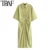 TRAF Women Chic Fashion Button-up Draped Midi Shirt Dress Vintage Short Sleeve Side Zipper Женские платья Vestidos