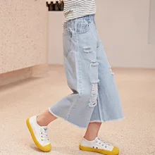 Детская одежда для девочек; Новинка года; стильные летние ковбойские широкие брюки-Капри в Корейском стиле для больших мальчиков; модные детские брюки в западном стиле