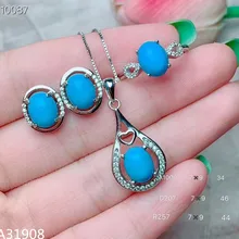 KJJEAXCMY ювелирные изделия 925 с инкрустацией, из чистого серебра натуральный бирюзовый женское ожерелье, подвеска, цепочка кольцо Набор для ушей Поддержка обнаружения