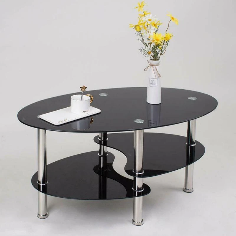 Mesa de centro elegante de cristal caliente de estilo nórdico, muebles de salón, mesas de café, muebles de té, mesa de escritorio, negro transparente HW Wikipress