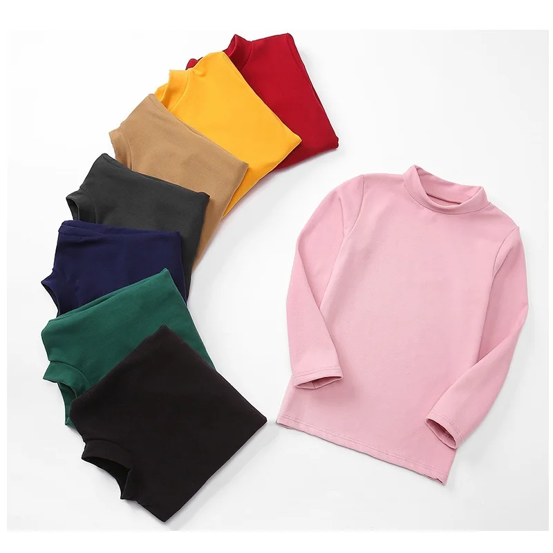 솔리드 보이즈 티셔츠 가을 긴 소매 터틀넥 하이 칼라 티셔츠 따뜻한 소녀 Bottoming Shirt Kids Top 속옷 2-16Y