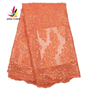 

Latest African Embroidered Lace Fabric Popular High Quality French Mesh Net Lace Fabric With Sequins For Women Dress AMY2828B