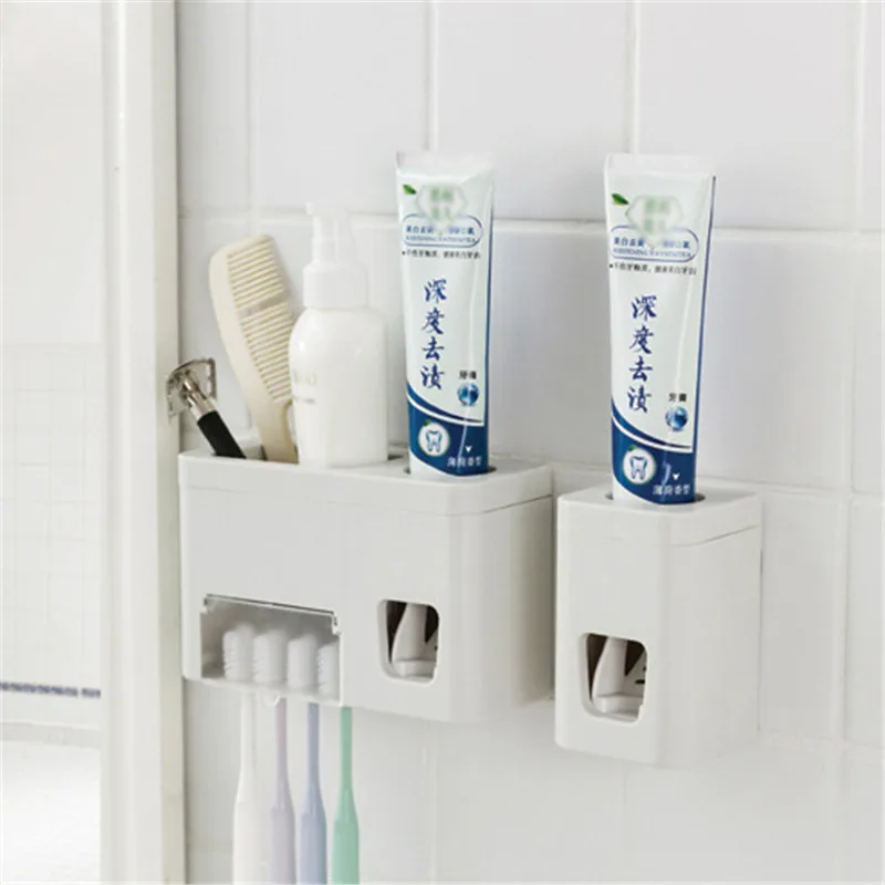 Automatic Toothpaste Dispenser Bathroom Wall Mounted Automatic Toothpaste Squeezer Dispenser Toothbrush Holder Set Accessories