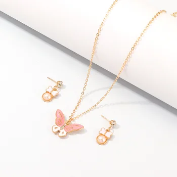 

YSN0092 Europe and America Cross Border Ornament INS Popular Versatile Butterfly Necklace Sweet and Lovely GIRL'S Butterfly Earr