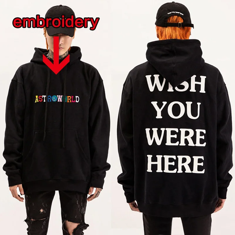 

2020New embroidery Travis Scott Astroworld WISH YOU WERE HERE Unisex Pullover Hoodie and Sweatshirt