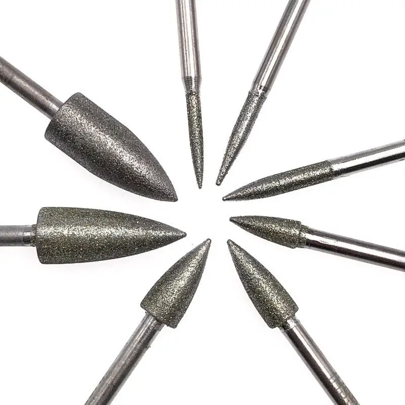 

3*8MM 50mm Length Bullet Shape DIAMOND POINTS Diamond & CBN Point Bit Set Grinding Needle Files Grinding Heads Polishing Carving