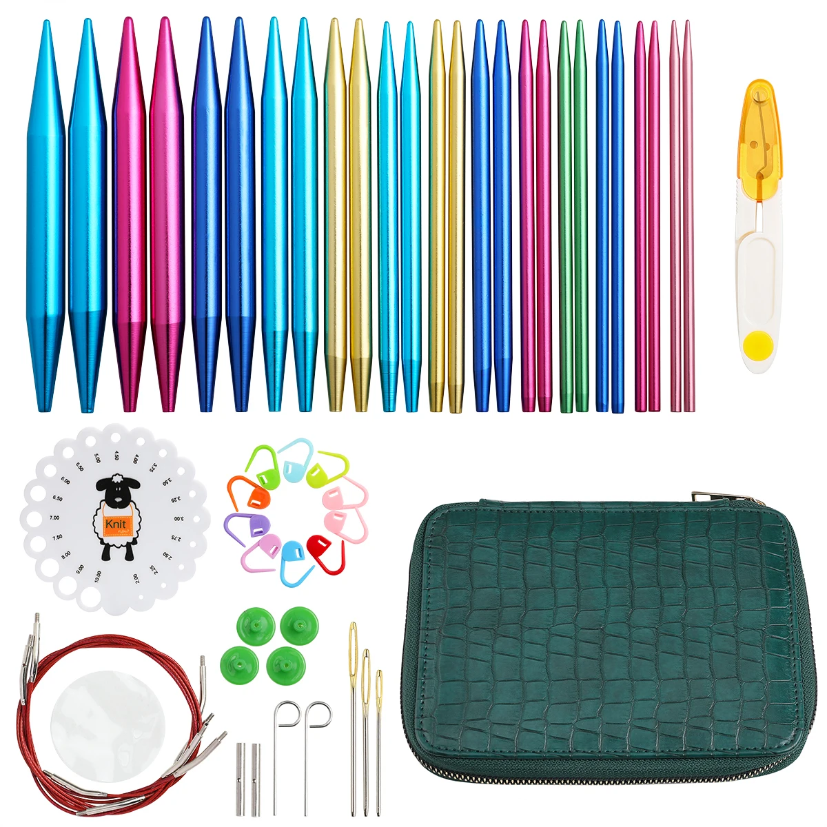 KOKNIT Aluminum Circular Knitting Needles Set 26pc Interchangeable Crochet Needles with Case for Any Crochet Patterns & Yarns CK 