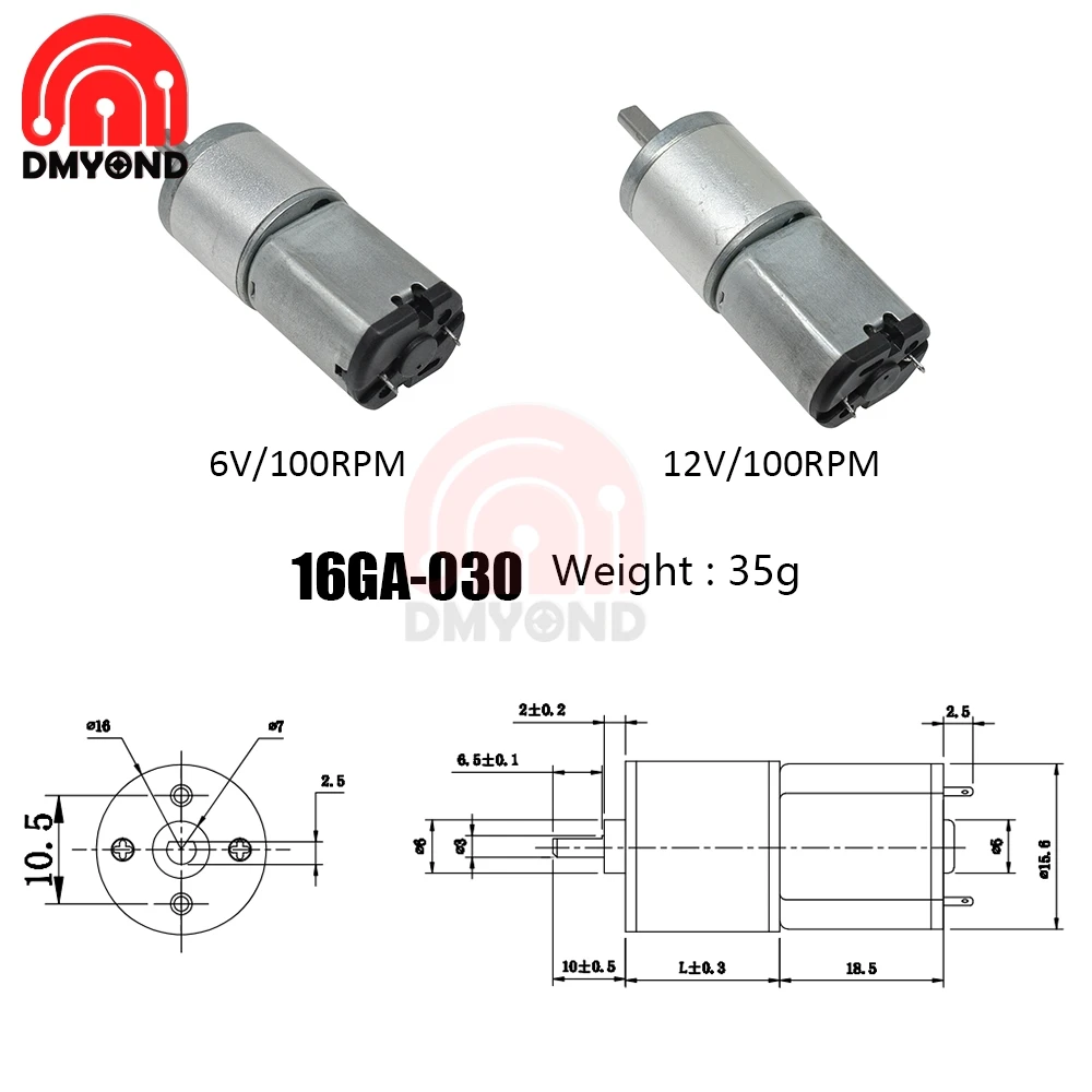 16GA-030 редукторный двигатель постоянного тока 6 в 12 В 100 об/мин мини электрический 12 вольт мотор-редуктор колеса обратный электрический мотор-редуктор двигателя