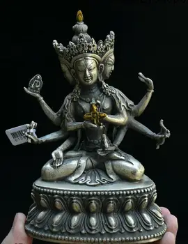

Old China Silver 3 Head 8 Arms Namgyalma & Ushnishavijaya Buddha Goddess Statue