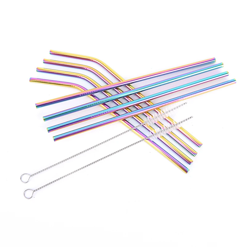 

10pc Stainless Steel Straw Set Rainbow Stainless Steel Reusable Drinking Straw Brush Set