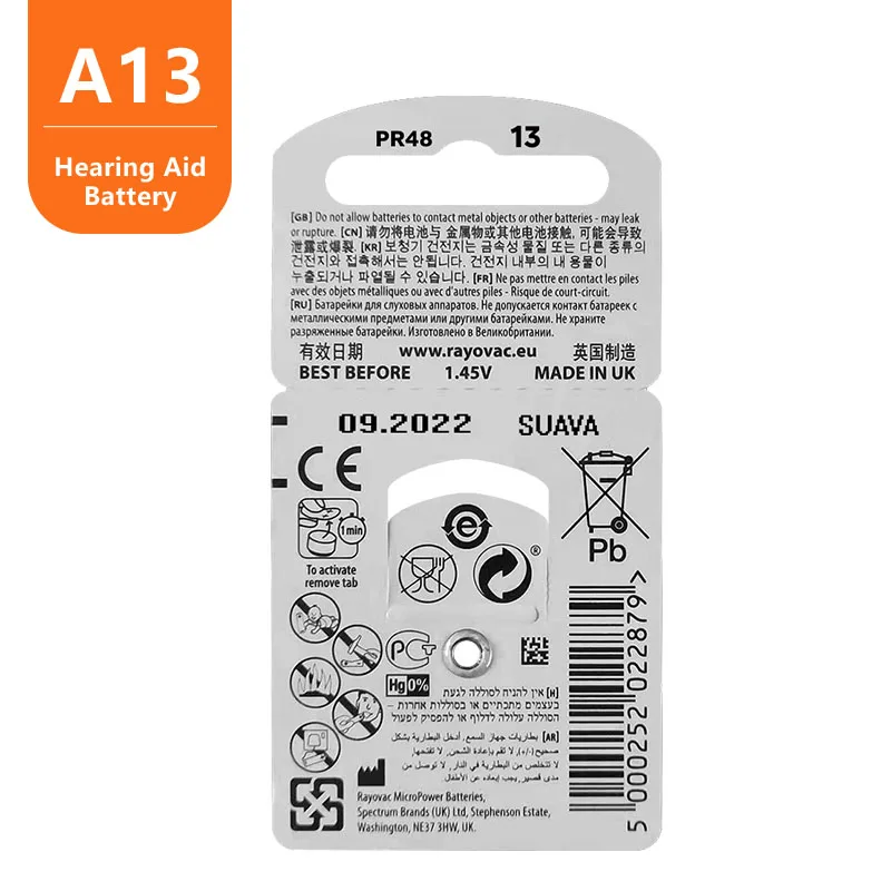 Аккумулятор для слухового аппарата Rayovac Peak Air 1 45 в В 60 шт.|hearing aid batteries a13|battery a13zinc air