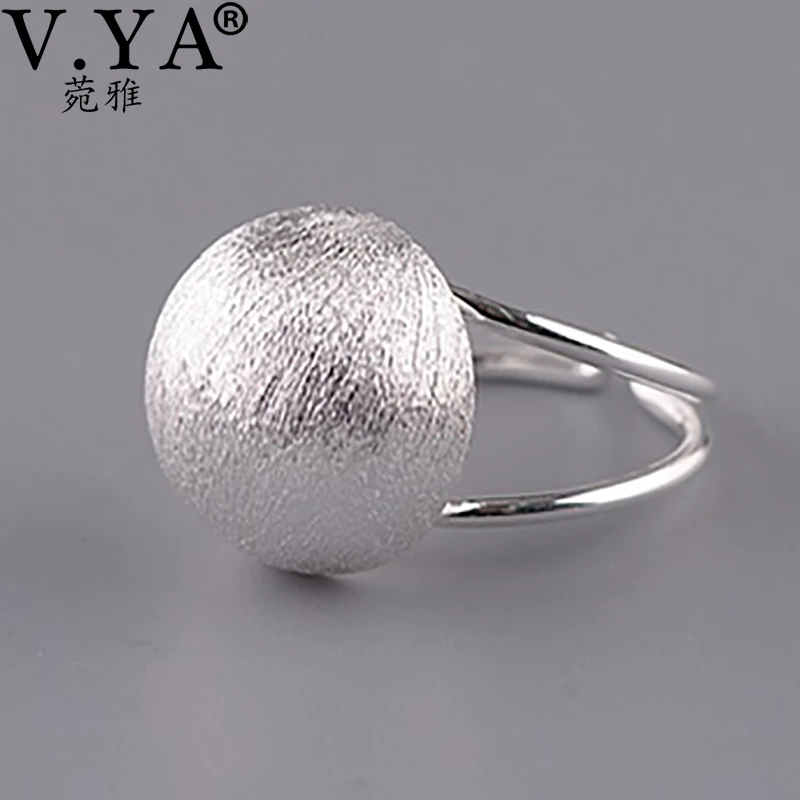 

V.YA S925 Sterling Silver Half Round Ball Bubble Rings 16mm Brushed Silver Ring Adjustable Elegant Women Girls Rings