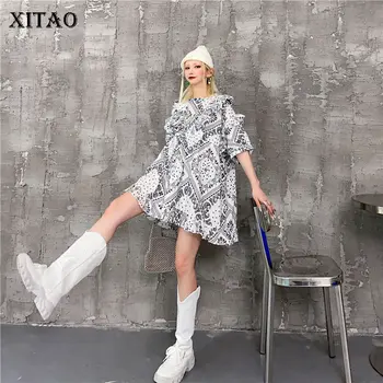 

XITAO Print Pattern Dress Fashion New Women 2020 Summer Minority Patchwork Elegant Goddess Fan Casual Loose Dress DZL1032