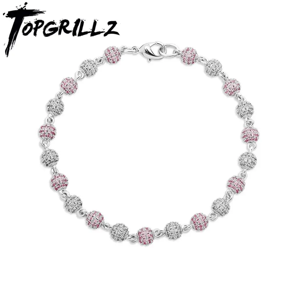 TOPGRILLZ 6 мм браслет с круглыми шариками в стиле хип-хоп подвеской из кубического