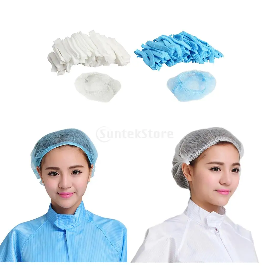 50pcs/pack Disposable Hair Caps Nets Shower Covers Tanning Catering Cap Non-woven Elastic Stretch Disposable Hair Cap