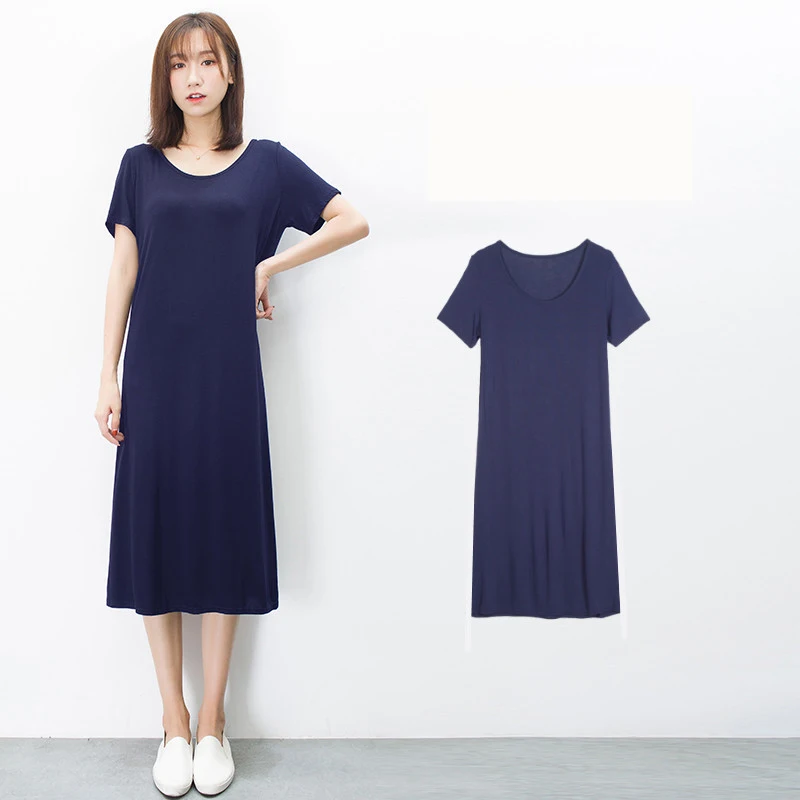 100cm navyblue Свободные ночные рубашки для женщин, длинное однотонное ночное белье для девочек, ночная рубашка из модала и хлопка, летняя ночная рубашка - Цвет: 100cm navyblue