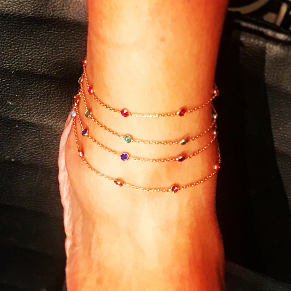 925 silver Bohemian Anklets For Women Blue red zircon charm Foot Bracelet Bead Chain Beach Anklet halhal ayak zinciri cavigliera 925 silver Bohemian Anklets For Women Blue red zircon charm Foot Bracelet Bead Chain Beach Anklet halhal ayak zinciri cavigliera