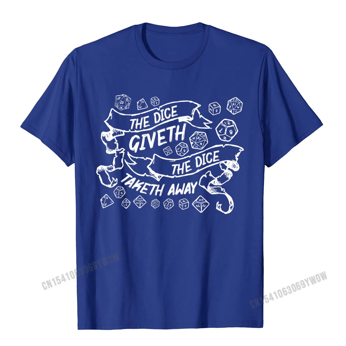 Crewneck Birthday Cotton Mens T Shirts Printed On Short Sleeve T Shirt New Arrival Geek Tees Free Shipping The Dice Giveth And Taketh Away Funny Dice Critical Hit Miss T-Shirt__921 blue