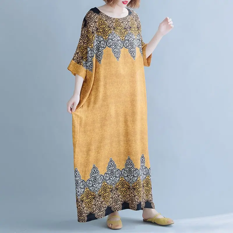 NYFS летнее платье Новое винтажное свободное хлопковое женское платье с принтом vestidos халат богемное Макси платье