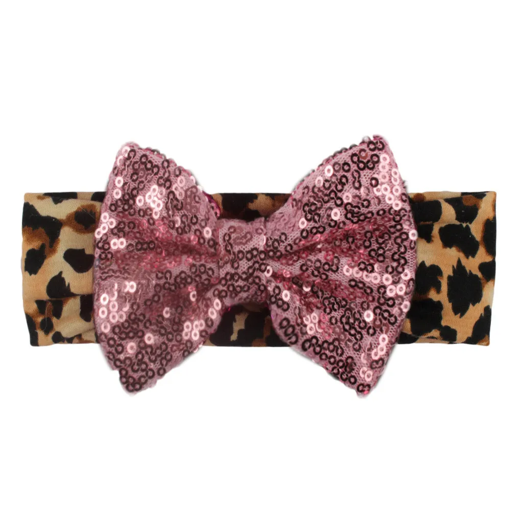 Newborn Toddler Headband Leopard print sequin bow kids headband Elastic Baby Headdress Kids Hair Band Girl Bow Knot