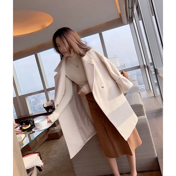 

Mishow Women Woolen Coat Elegant solid overcoat female new 2019 long woolen casual coat autumn winter blends MX17D9633