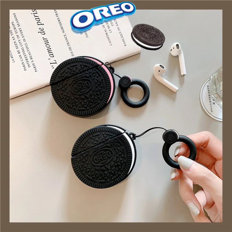 3D Funny Oreo Cookies Headphone Cases With Anti-lost Ring Lanyard For Apple Airpods 1/2 Cute Silicone Earphone Protection Cover |