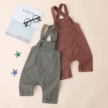 

2020 Summer Fashion Infant Overall Sling Baby Rompers Cotton Boy Onesie Girl Cute Solid Color Jumpsuit Covered Button Outfit